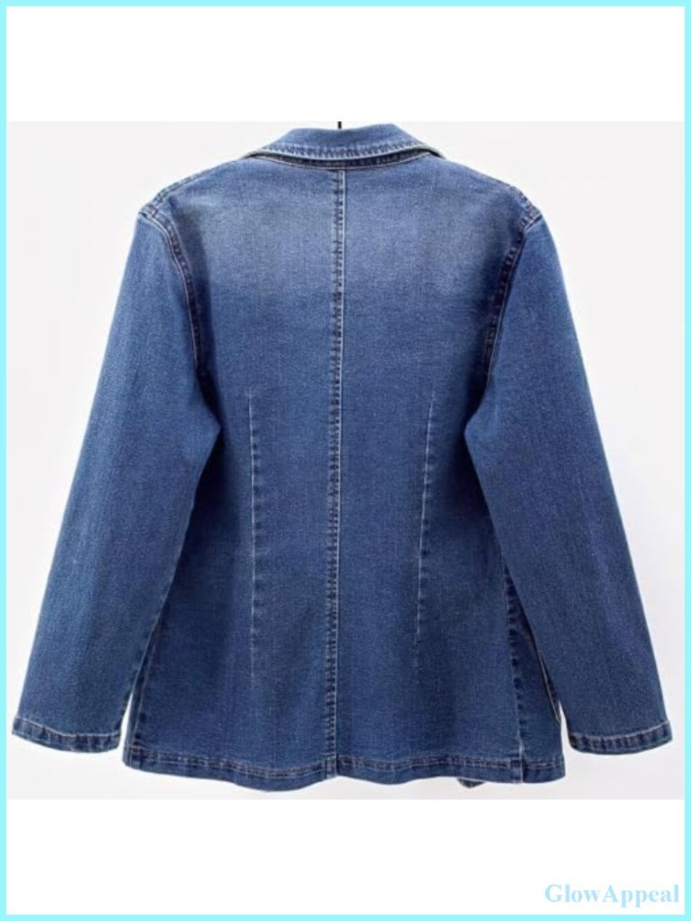 Women's Denim Blazer Notched Lapel One Button Long Sleeve Slim Fit Jean Jacket - Picture 3 of 5